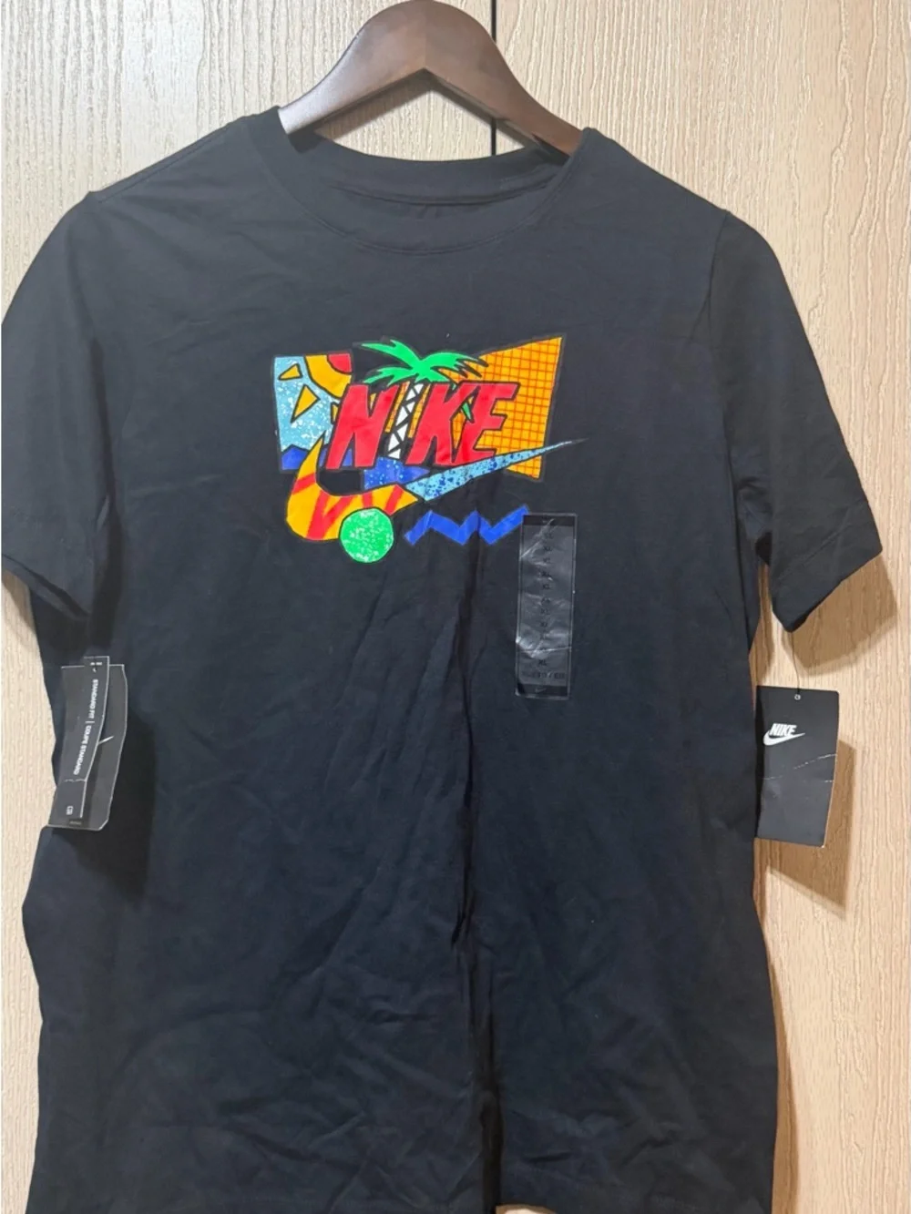 Nike Black T-Shirt with Colorful Retro Logo
